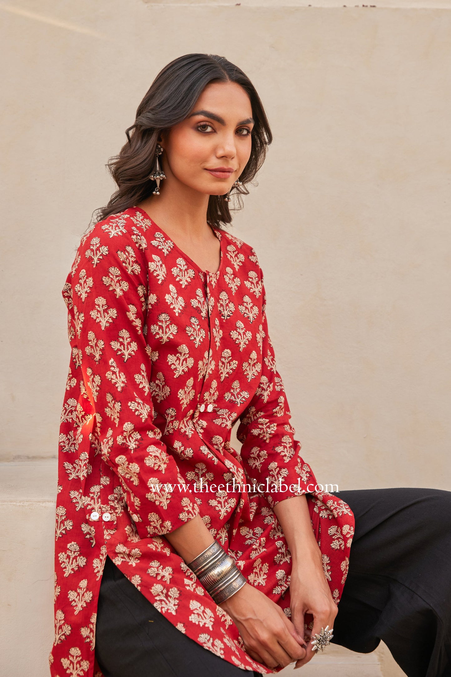 "Prana" Block Printed Asymmetric Cotton kurta