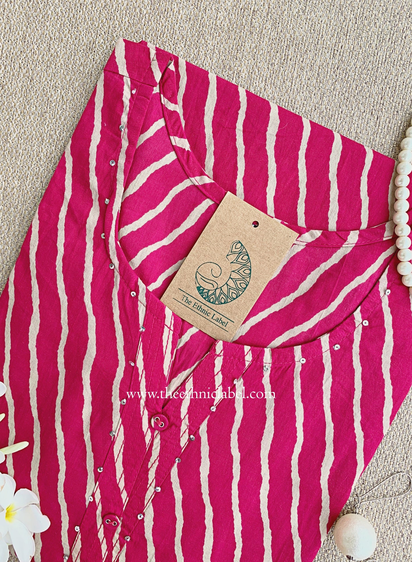 "Malaya" Dark Pink Lehriya Cotton kurta