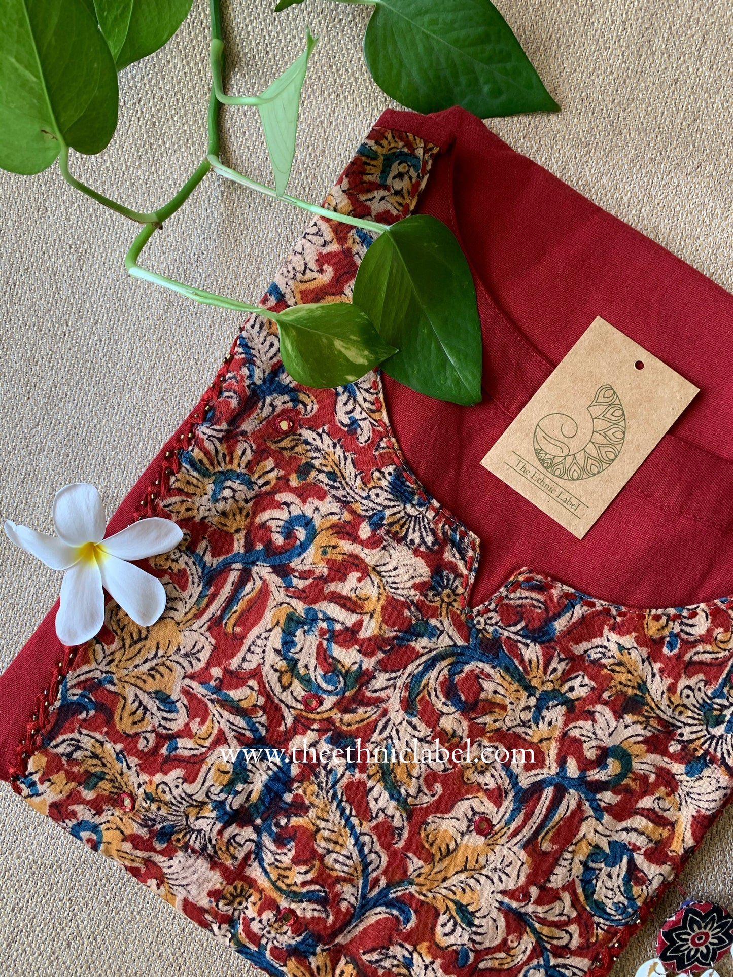 "Sara" Brown handwork Cotton kurta - Big Size