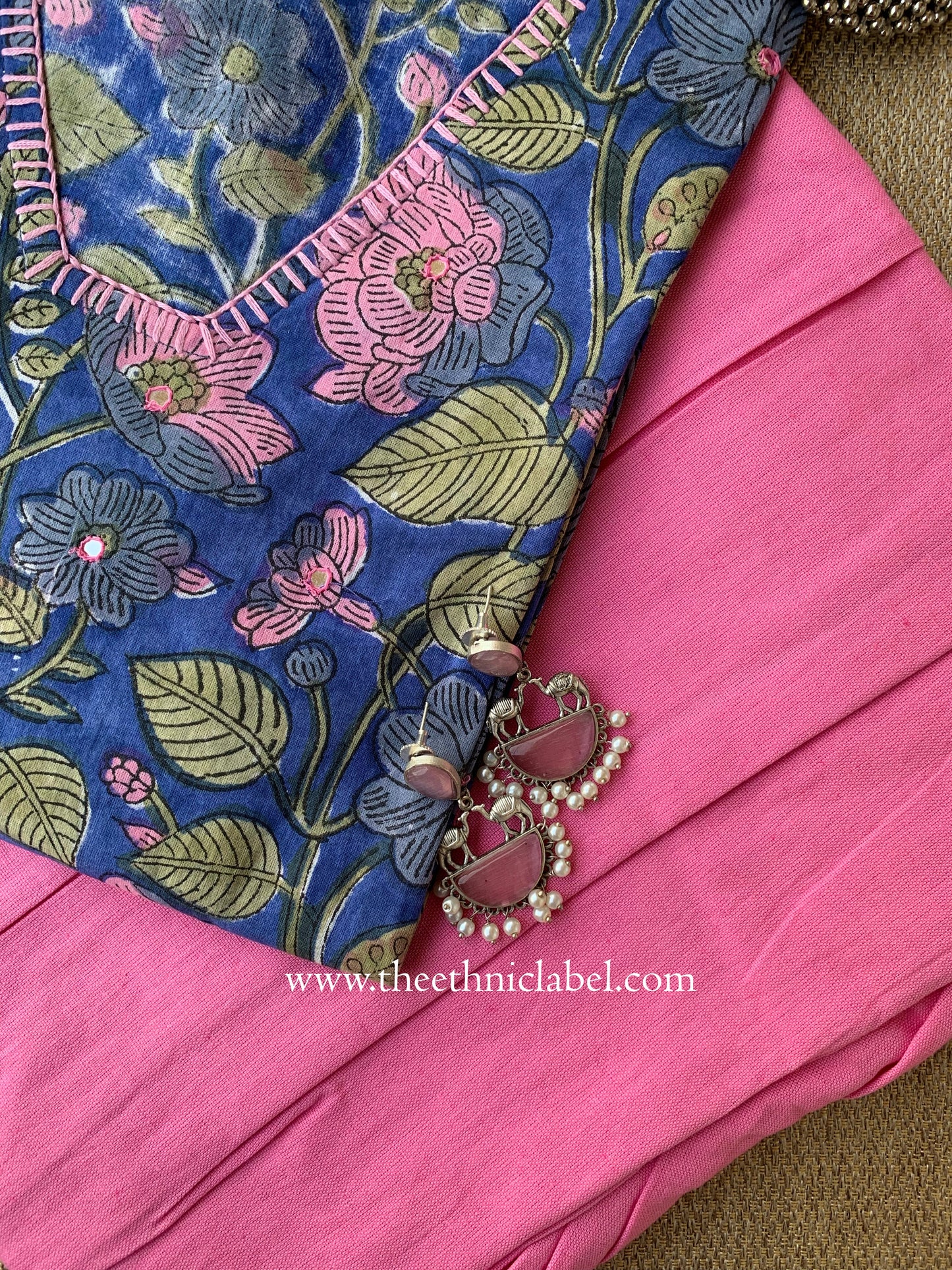 "Saanvi" Handembroidered Cotton Kurta Set - 3pc
