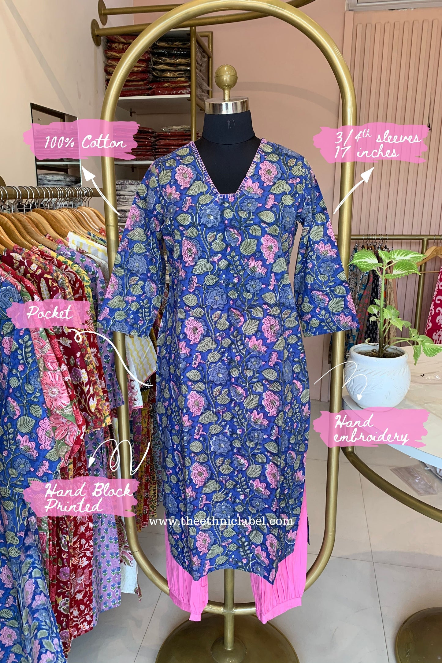 "Saanvi" Handembroidered Cotton Kurta Set - 3pc