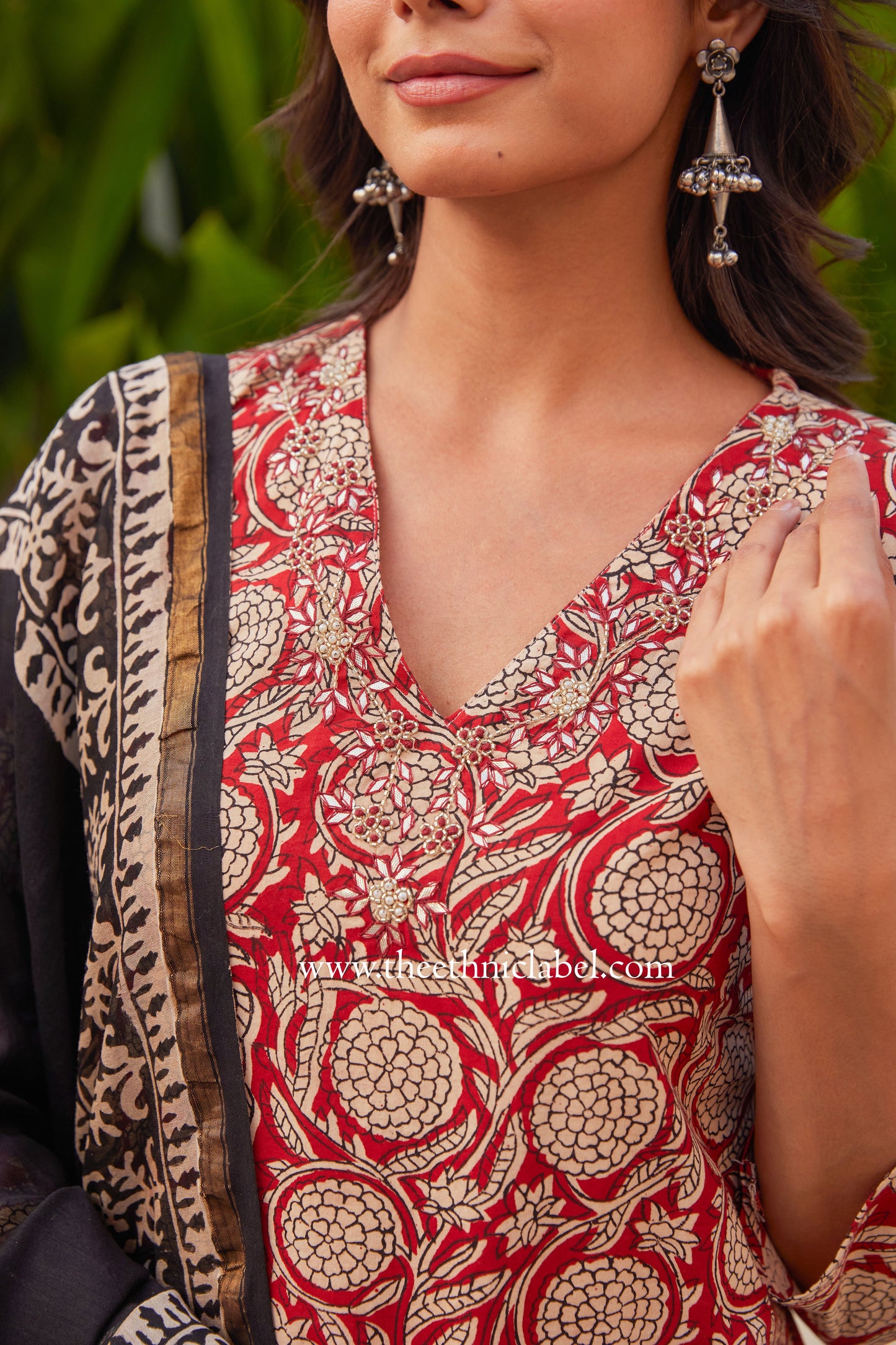 "Bindu" Hand Embroidered Block Printed Cotton kurta