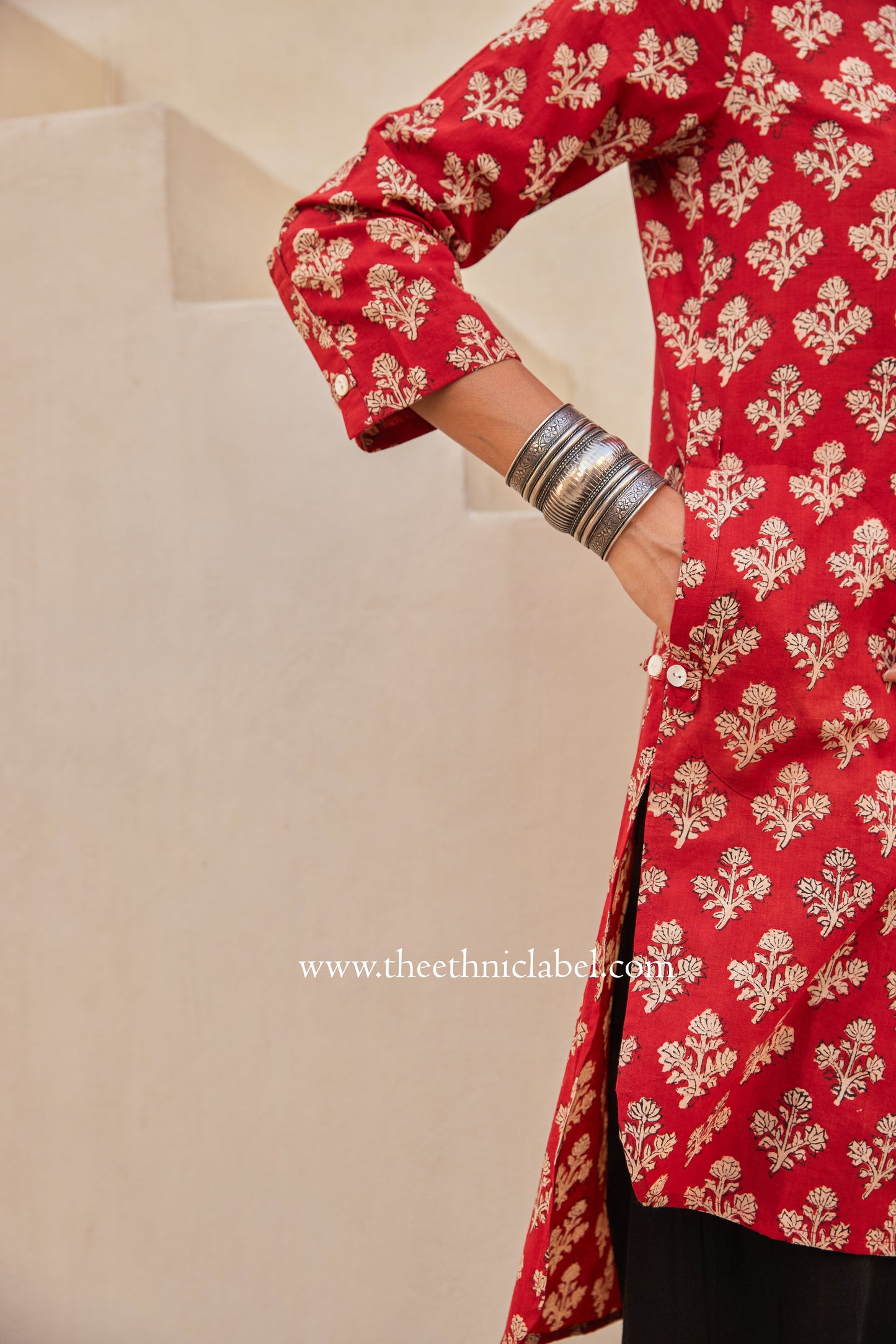 "Prana" Block Printed Asymmetric Cotton kurta